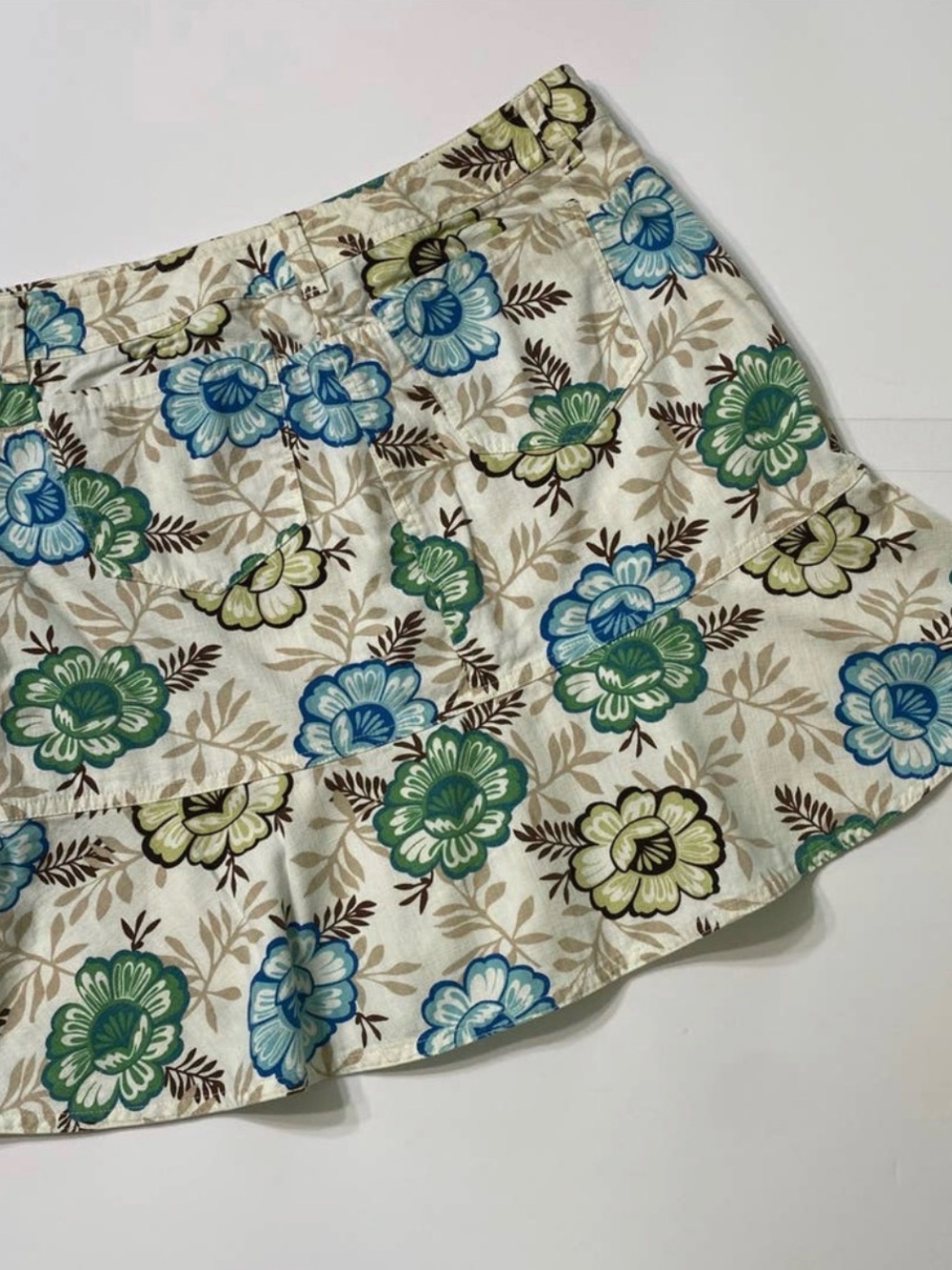 LOFT Cream Mini Skirt with Floral Print Ruffled Hem
